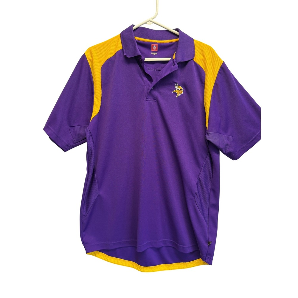 NFL Minnesota Vikings Mens Purple Gold Colorblock Performance Polo Shirt Size‎ M